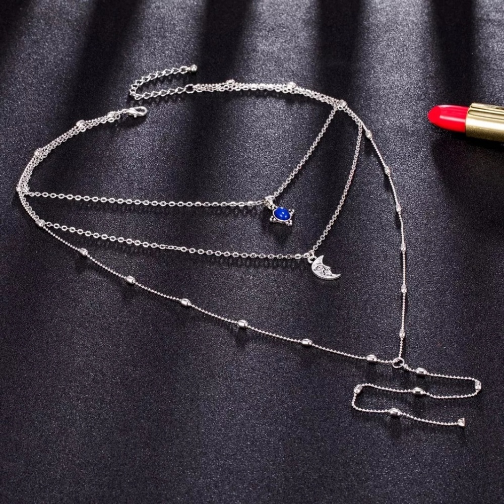 5 for $25 Three Layer Moon Charm Necklace - Picture 6 of 7